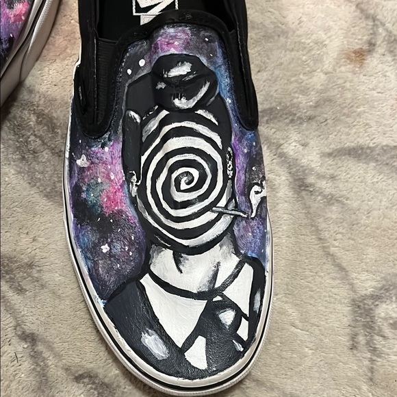 “ The Twilight Zone “Vans Black and Purple Artistic Slip-Ons. Hand painted. - Picture 4 of 7